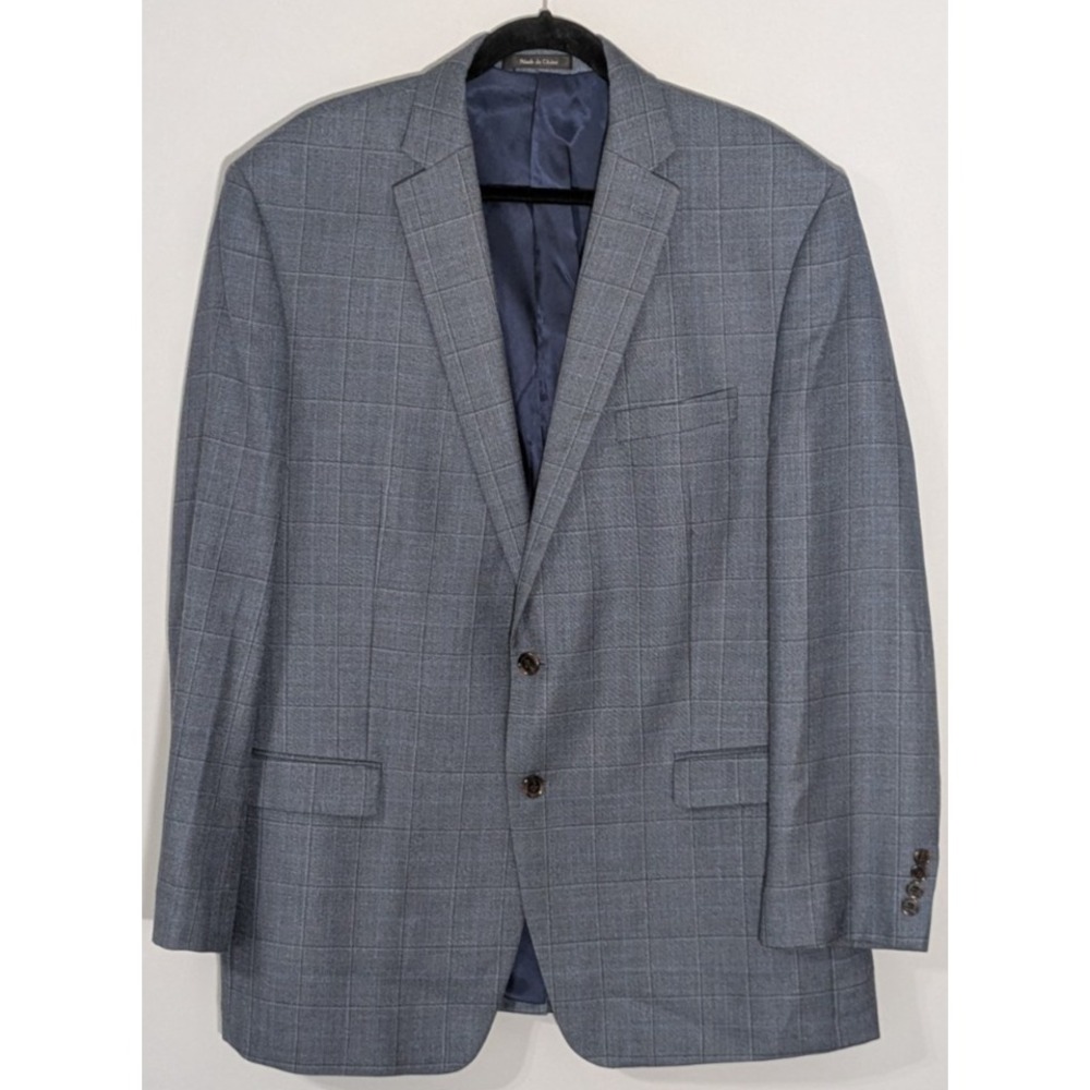 Lauren Ralph Lauren Green Label Blazer Silk Wool Blend Gray Blue Windowpane 48L